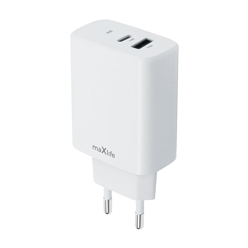 MaXlife-verkkolaturi MXTC-10-30-30AC, 30W, 3A, 1 x USB-A - 1 x USB-C, valkoinen