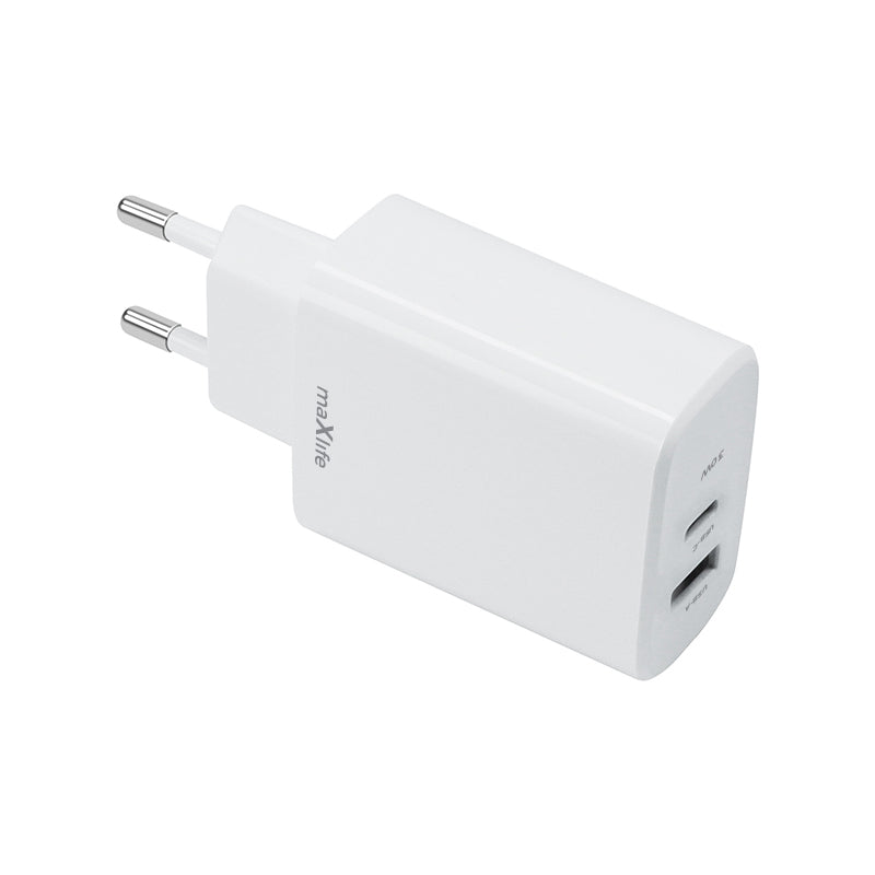 MaXlife-verkkolaturi MXTC-10-30-30AC, 30W, 3A, 1 x USB-A - 1 x USB-C, valkoinen