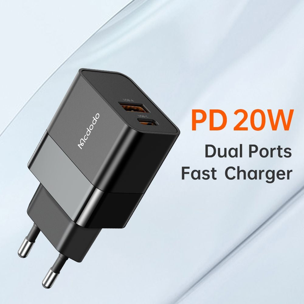 McDodo CH-1951 Hydrogen -verkkolaturi, 20W, 3A, 1 x USB-A - 1 x USB-C, musta
