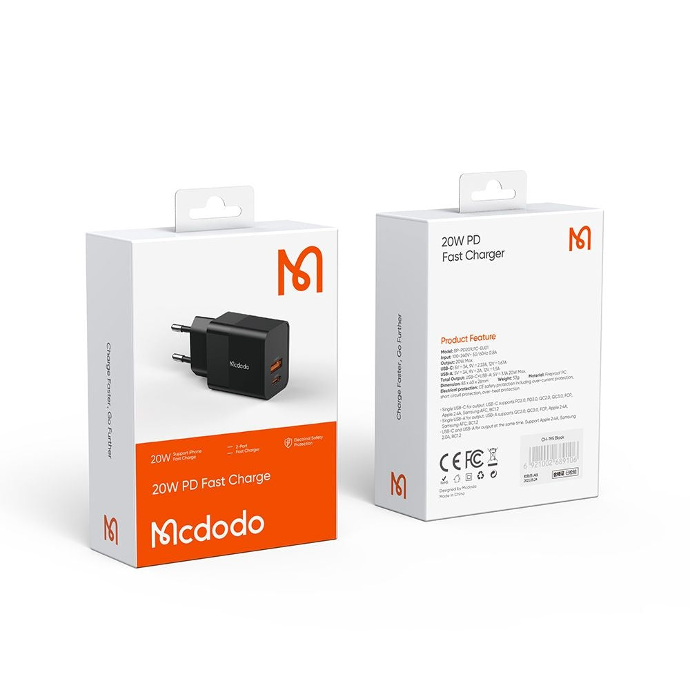 McDodo CH-1951 Hydrogen -verkkolaturi, 20W, 3A, 1 x USB-A - 1 x USB-C, musta