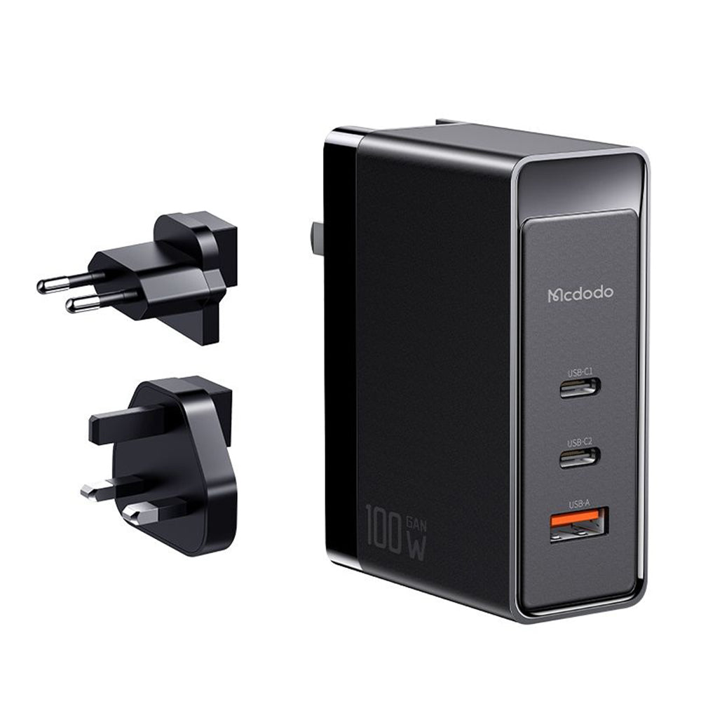 McDodo CH-8101 Pro Nuc AR Power Travel -verkkolaturi, 100W, 5A, 1 x USB-A - 2 x USB-C, Musta