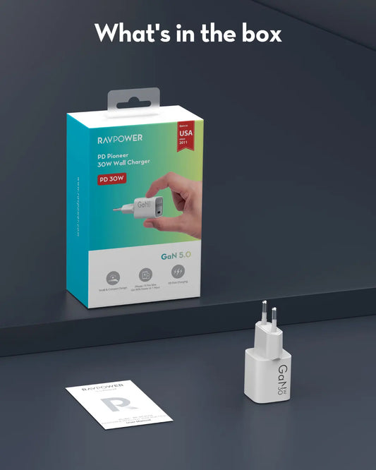 RavPower RP-PC1056 Verkkolaturi, 30W, 3A, 1 x USB-C, Valkoinen