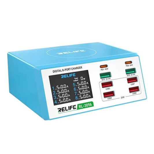 Latausasema Relife RL-309A, 100W, 4,5A, 2 x USB-C - 6 x USB-A, sininen