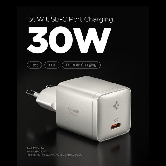 Spigen EE301EU Essential verkkolaturi, 30W, 3A, 1 x USB-C, Harmaa Titaani ACH10448