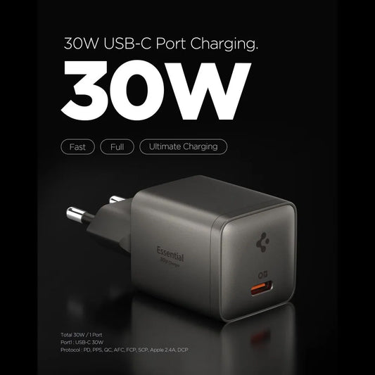 Spigen EE301EU Essential verkkolaturi, 30W, 3A, 1 x USB-C, Harmaa ACH10447