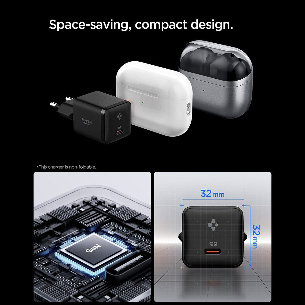 Verkkolaturi Spigen EE301EU Essential, 30W, 3A, 1 x USB-C, Musta ACH09493