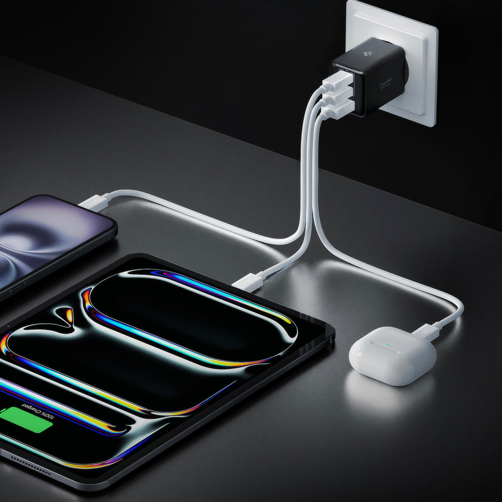 Spigen EE473EU Essential -verkkolaturi, 47W, 3A, 1 x USB-A - 2 x USB-C, Musta ACH09465