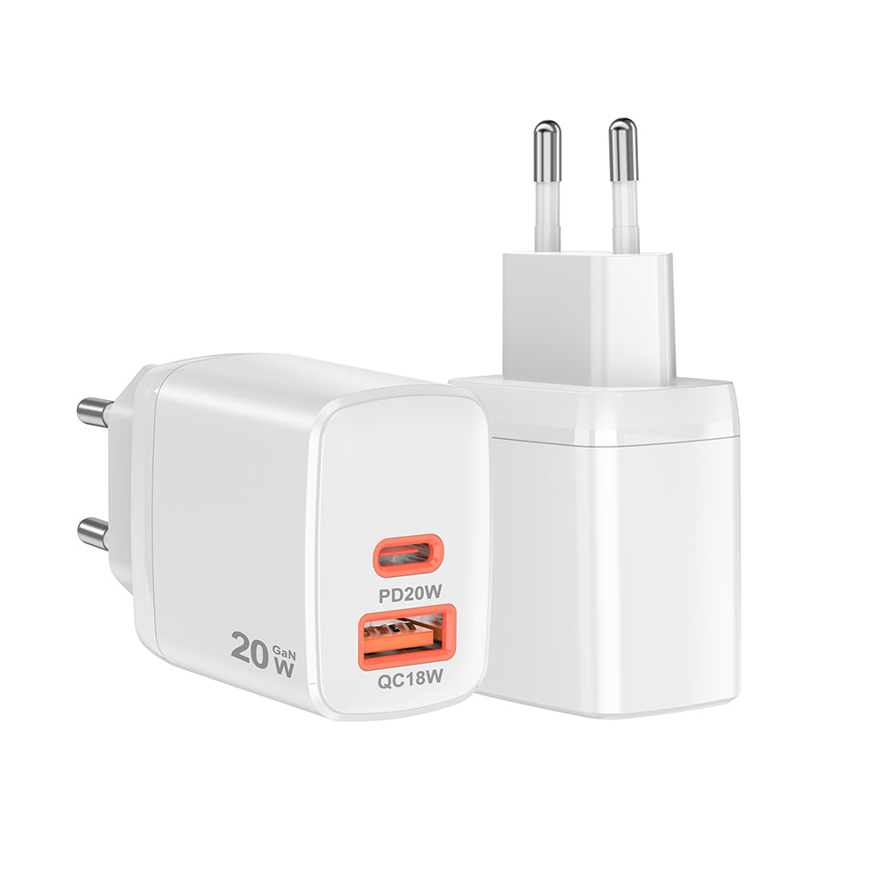 Techsuit CH2 Duonix -verkkolaturi, 20W, 3A, 1 x USB-A - 1 x USB-C, Valkoinen
