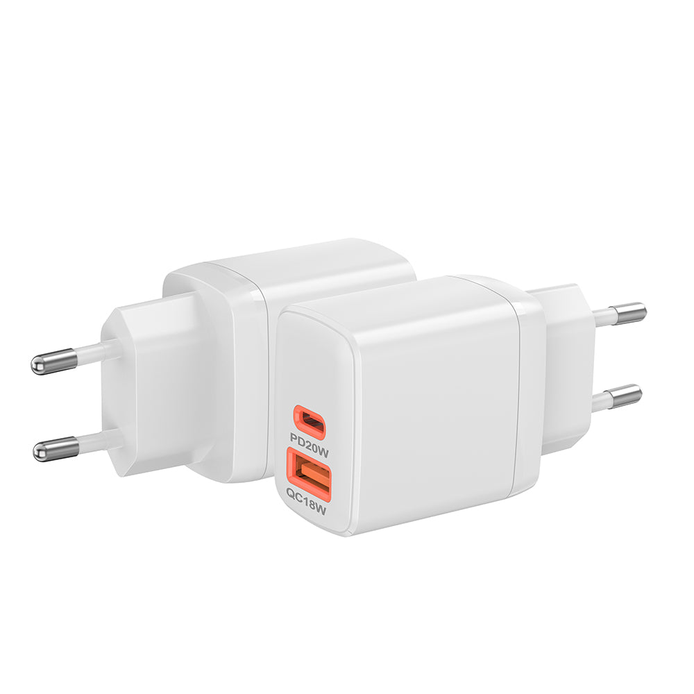Techsuit CH2 Duonix -verkkolaturi, 20W, 3A, 1 x USB-A - 1 x USB-C, Valkoinen