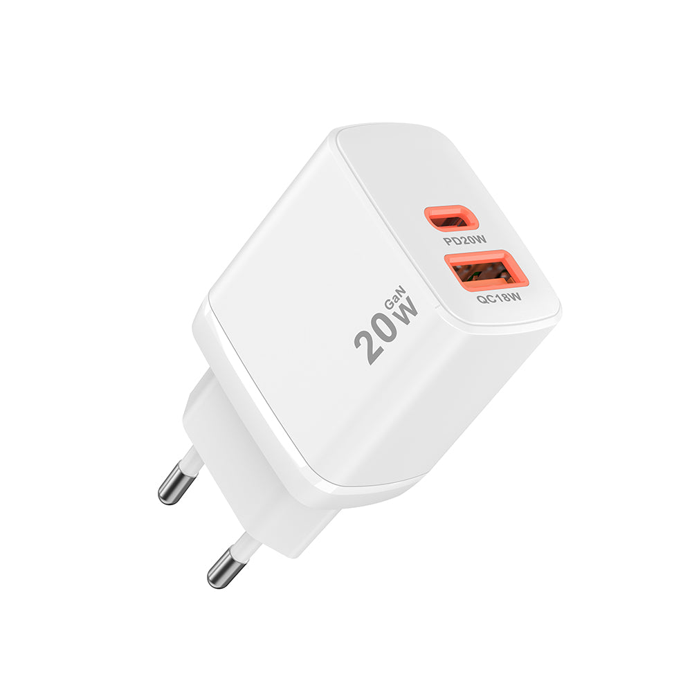 Techsuit CH2 Duonix -verkkolaturi, 20W, 3A, 1 x USB-A - 1 x USB-C, Valkoinen