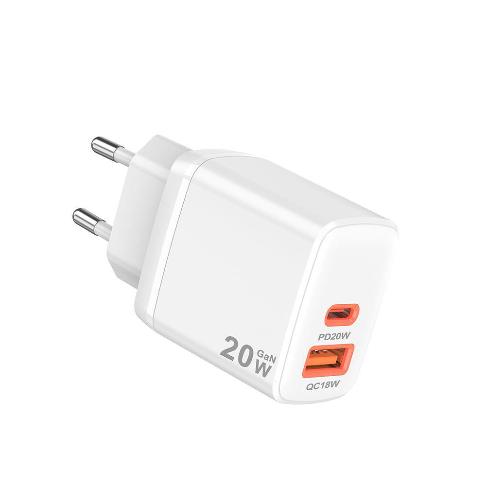 Techsuit CH2 Duonix -verkkolaturi, 20W, 3A, 1 x USB-A - 1 x USB-C, Valkoinen