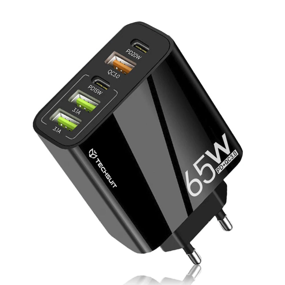 Techsuit CHC2 PentaXPower Network Charger, 20W, 3A, 3 x USB-A - 2 x USB-C, Black