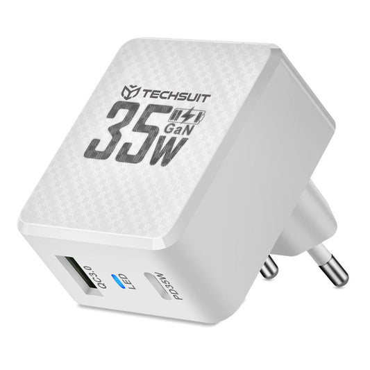 Techsuit CHPD173 Tiny -verkkolaturi, 35W, 3A, 1 x USB-A - 1 x USB-C, Valkoinen