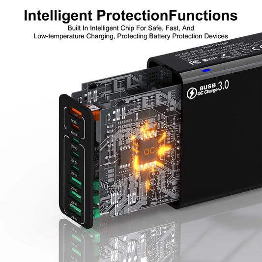 Techsuit CHPD224 -verkkolaturi, 65W, 3.25A, 4 x USB-A - 4 x USB-C, Valkoinen