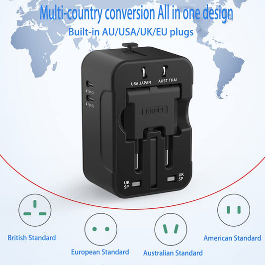 Techsuit HHT202-2C Travel -verkkolaturi, 15W, 3A, 2 x USB-C, Musta