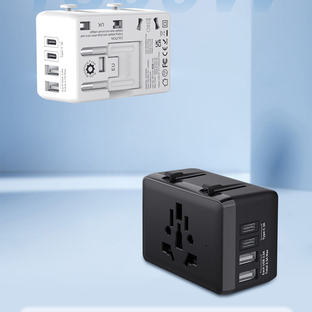 Techsuit HHT203A Travel -verkkolaturi, 20W, 3A, 2 x USB-A - 2 x USB-C, Valkoinen