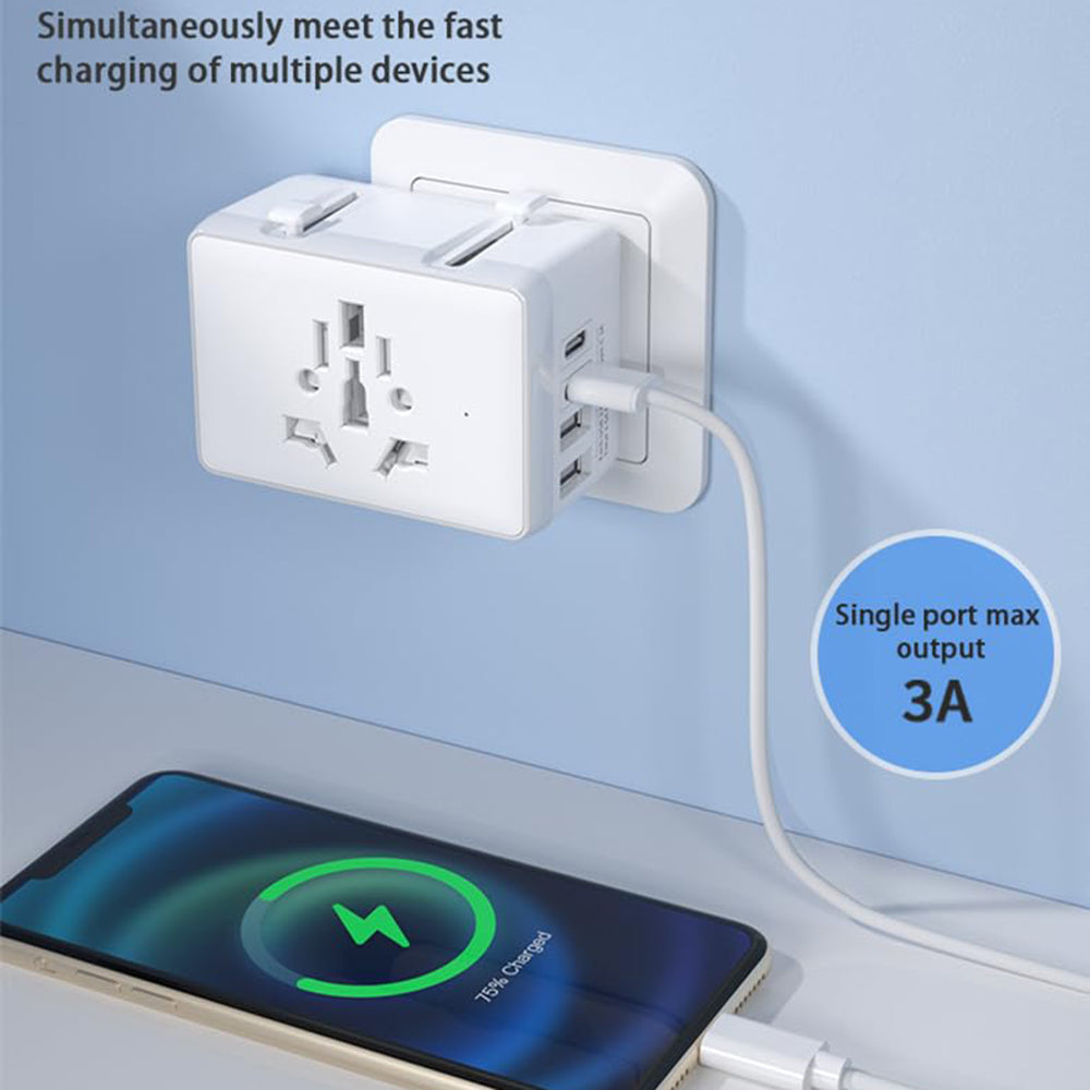 Techsuit HHt204A Travel Network Charger, 15W, 3A, 2 x USB-A - 2 x USB-C, White