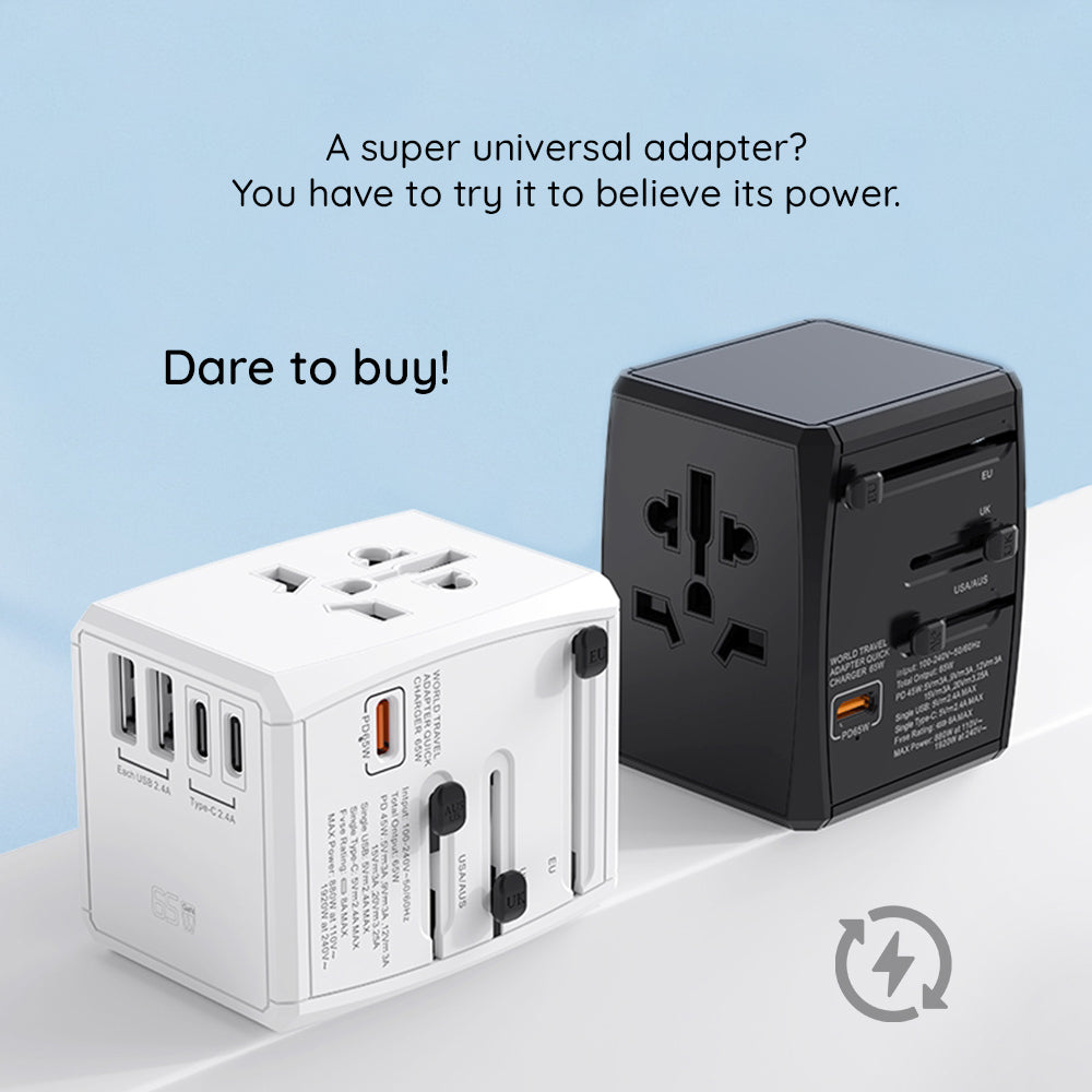 Verkkolaturi Techsuit HHT906 Travel, 65W, 3.25A, 2 x USB-A - 2 x USB-C, Musta