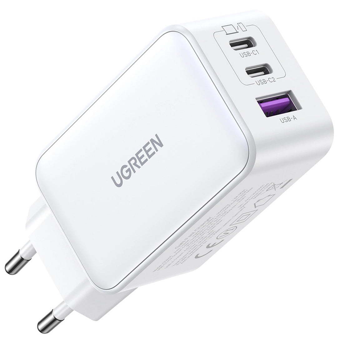 Verkkolaturi UGREEN CD244, 65W, 3A, 1 x USB-A - 2 x USB-C, valkoinen