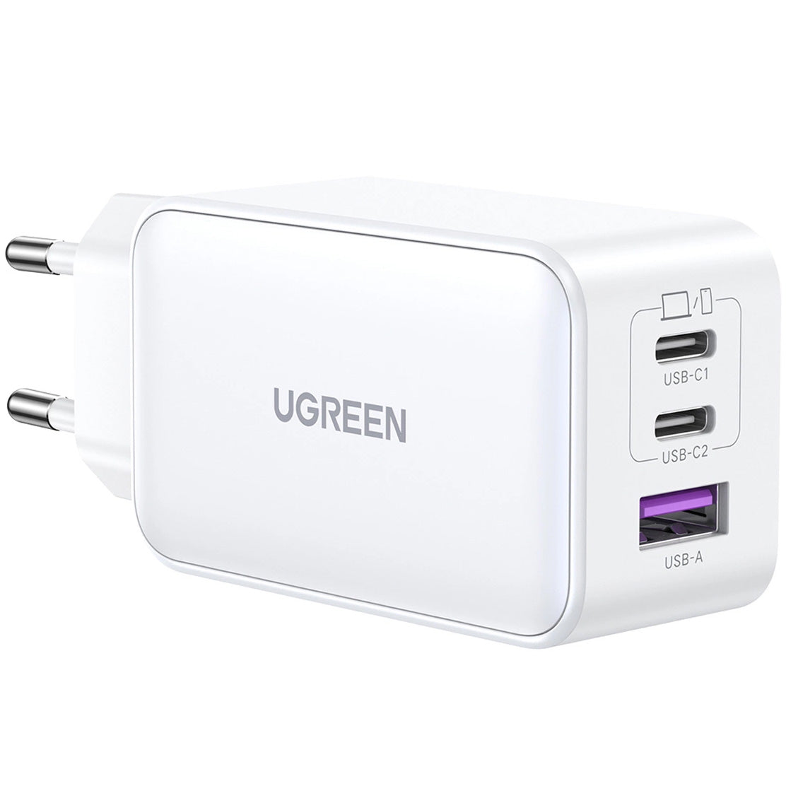 Verkkolaturi UGREEN CD244, 65W, 3A, 1 x USB-A - 2 x USB-C, valkoinen