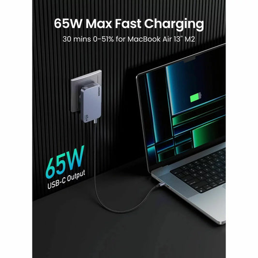 Verkkolaturi UGREEN X753 Nexode Pro, 65W, 3A, 1 x USB-A - 2 x USB-C, harmaa