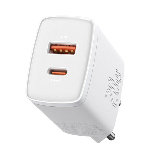Baseus Compact verkkolaturi, 20W, 3A, 1 x USB-A - 1 x USB-C, valkoinen CCXJ-B02