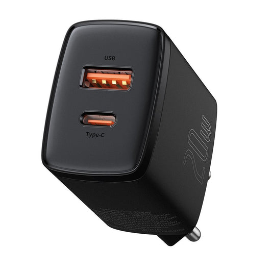 Baseus Compact verkkolaturi, 20W, 3A, 1 x USB-A - 1 x USB-C, musta CCXJ-B01