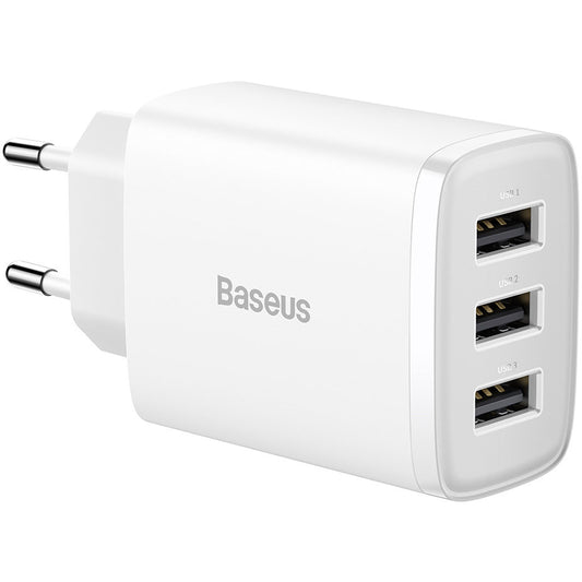 Baseus Compact Network Charger 3U, 17W, 2.1A, 3 x USB-A, valkoinen CCXJ020102