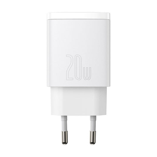 Baseus Compact verkkolaturi, 20W, 3A, 1 x USB-A - 1 x USB-C, valkoinen CCXJ-B02