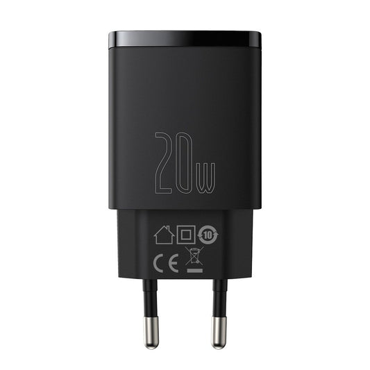 Baseus Compact verkkolaturi, 20W, 3A, 1 x USB-A - 1 x USB-C, musta CCXJ-B01