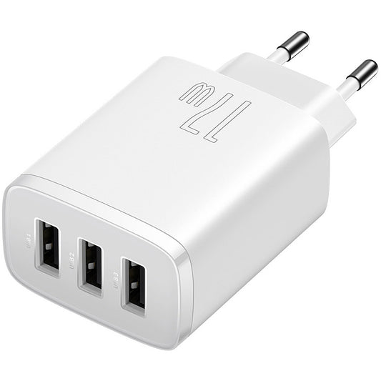 Baseus Compact Network Charger 3U, 17W, 2.1A, 3 x USB-A, valkoinen CCXJ020102