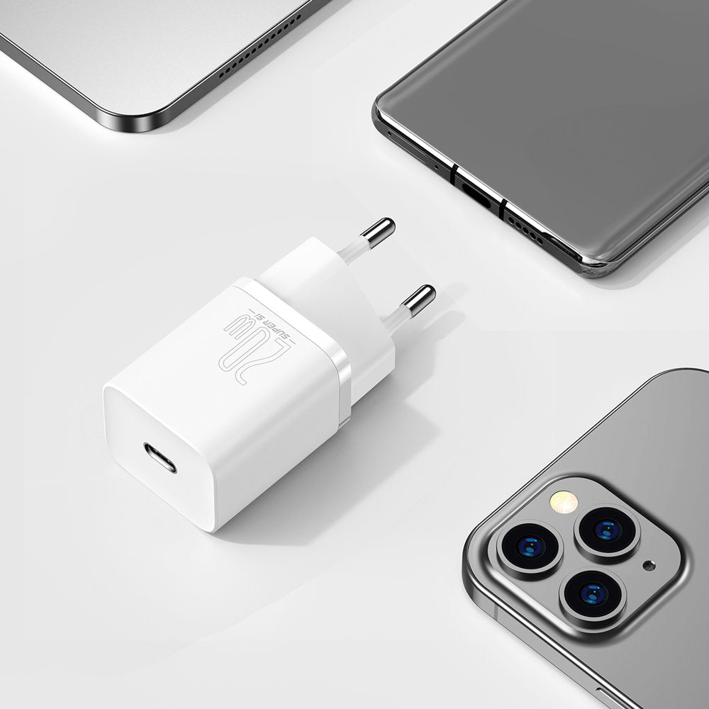Baseus Super Si verkkolaturi, 20W, 3A, 1 x USB-C, valkoinen CCSUP-B02