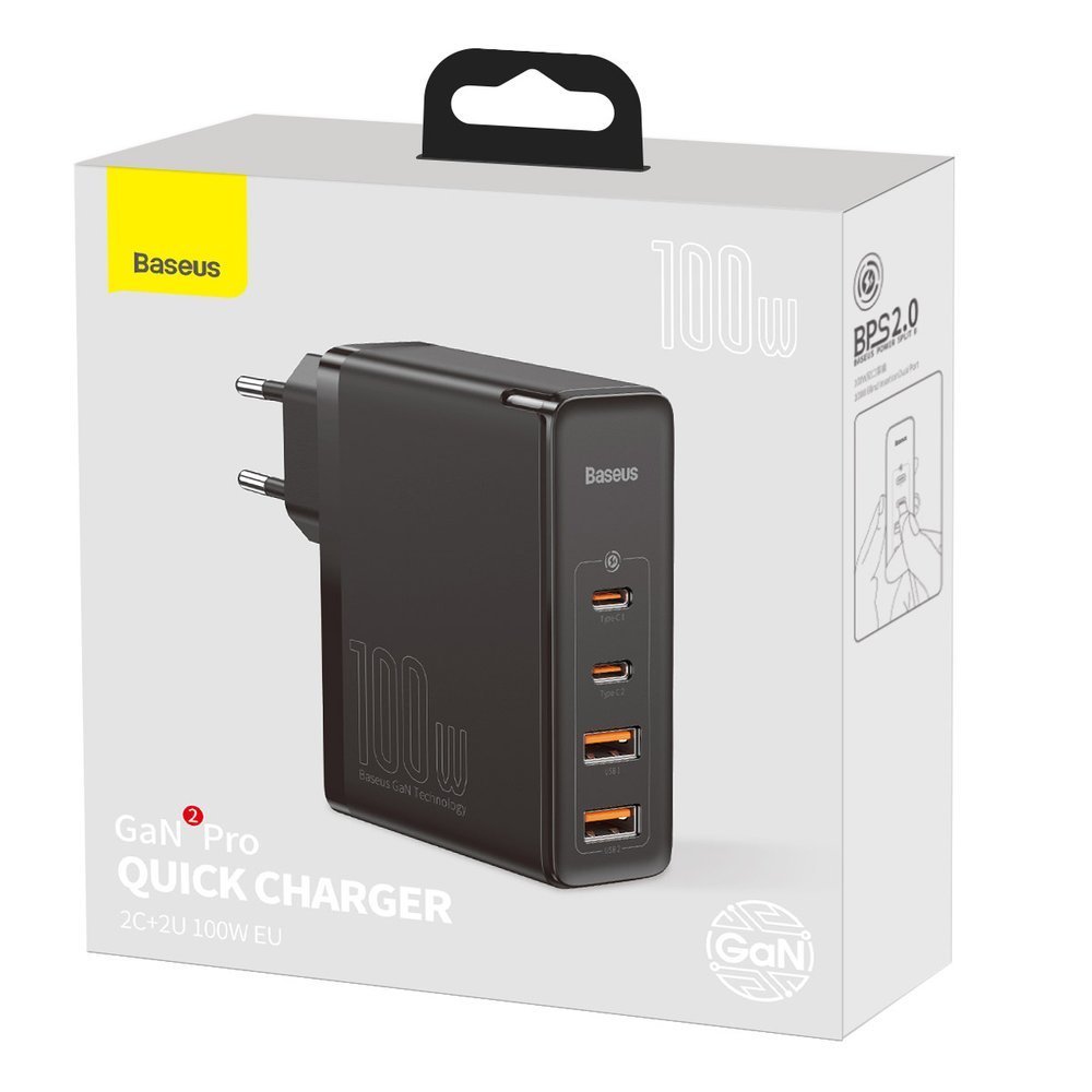 Verkkolaturi Baseus GaN2 Pro, 100W, 5A, 2 x USB-A - 2 x USB-C, musta CCGAN2P-L01