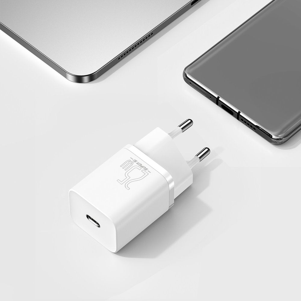 Baseus Super Si verkkolaturi, 25W, 3A, 1 x USB-C, valkoinen CCSP020102