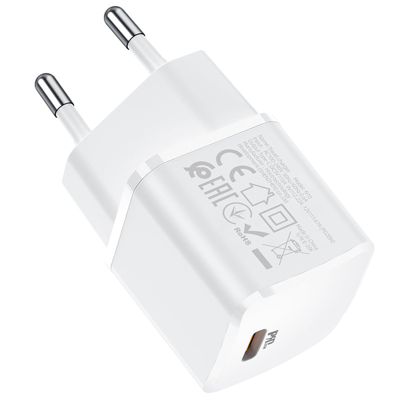 Verkkolaturi HOCO N10, 20W, 3A, 1 x USB-C, valkoinen
