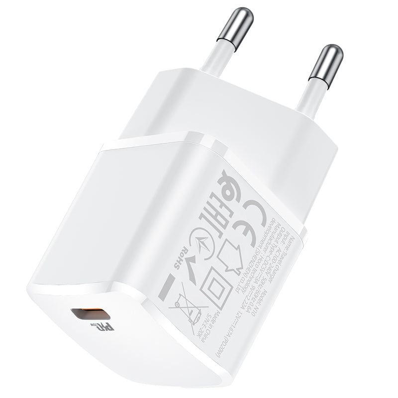 Verkkolaturi HOCO N10, 20W, 3A, 1 x USB-C, valkoinen