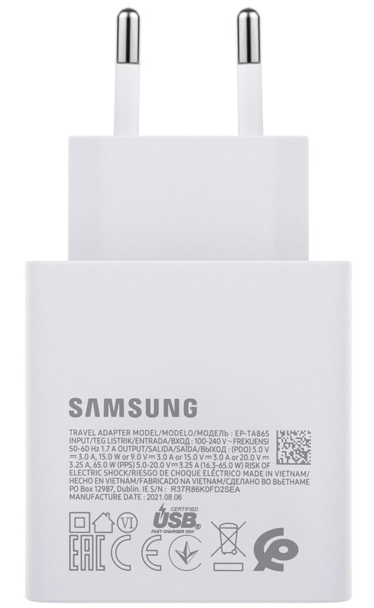 Verkkolaturi Samsung EP-TA865W, 65W, 3.25A, 1 x USB-C, valkoinen GP-PTU020SODWQ GP-PTU020SODWQ GP-PTU020SODWQ