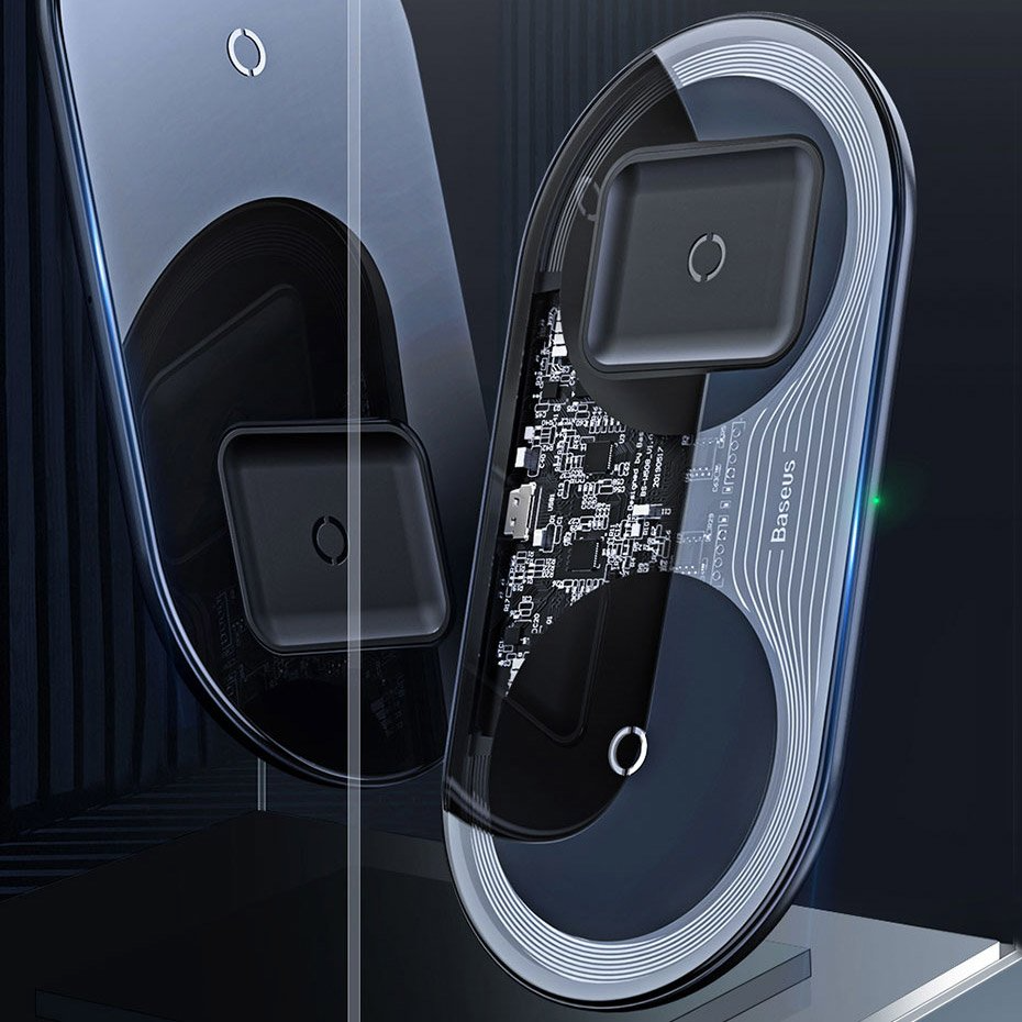 Baseus Simple 2in1 langaton verkkolaturi, 15W, 1.67A, Läpinäkyvä WXJK-A01