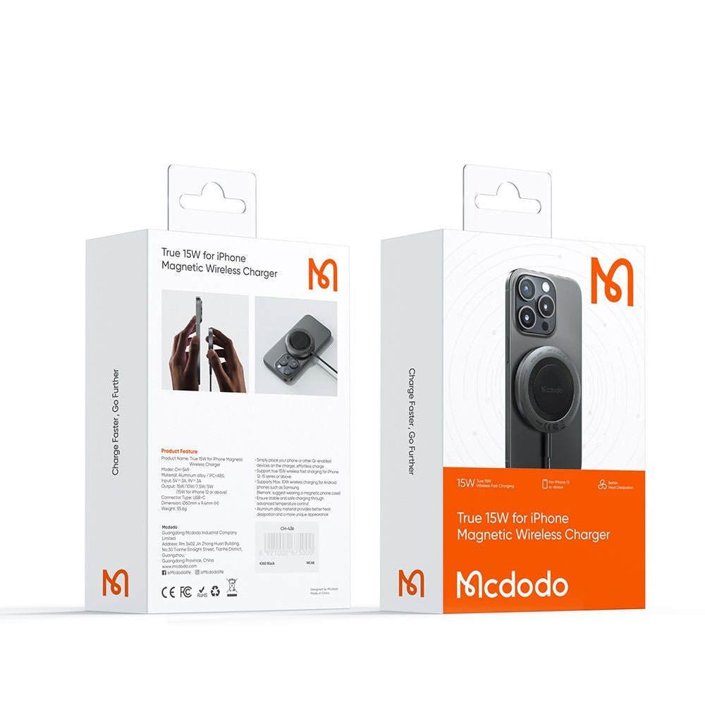 McDodo CH-5490 Langaton Verkkolaturi, 15W, 1.67A, Musta
