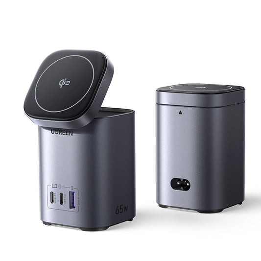 UGREEN X555 4in1 langaton verkkolaturi, 65W, 3.25A, 1 x USB-A - 2 x USB-C, Harmaa