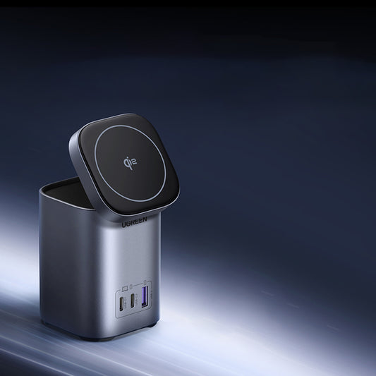 UGREEN X555 4in1 langaton verkkolaturi, 65W, 3.25A, 1 x USB-A - 2 x USB-C, Harmaa