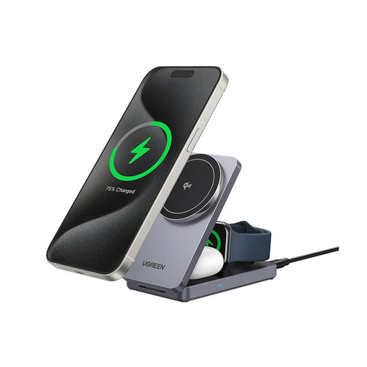 UGREEN W707 3in1 Langaton Verkkolaturi, 25W, 1.67A, Harmaa