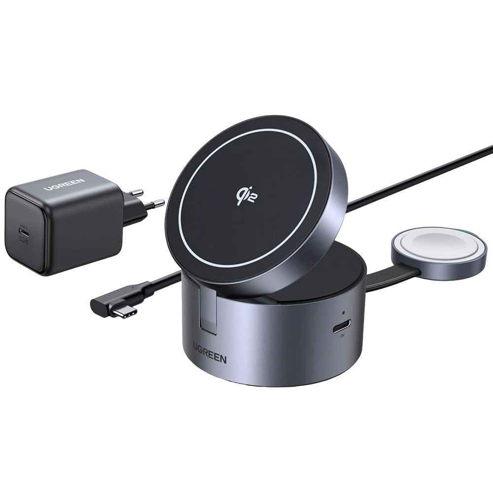 UGREEN W712 (65148) 3in1, 25W, 1.67A, Harmaa langaton verkkolaturi