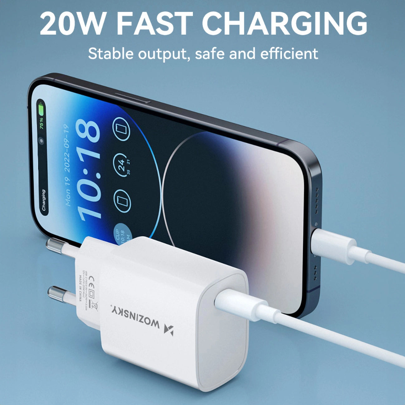 Verkkolaturi WZK WGWCCW, 20W, 3A, 1 x USB-C, Valkoinen