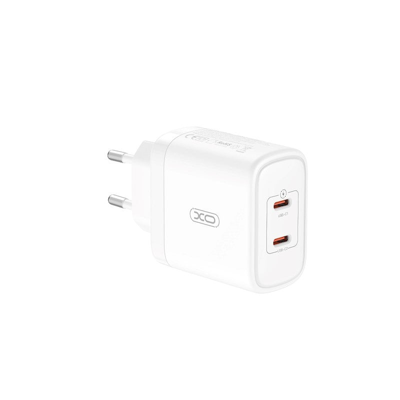 Verkkolaturi XO Design CE08, 50W, 3A, 2 x USB-C, valkoinen