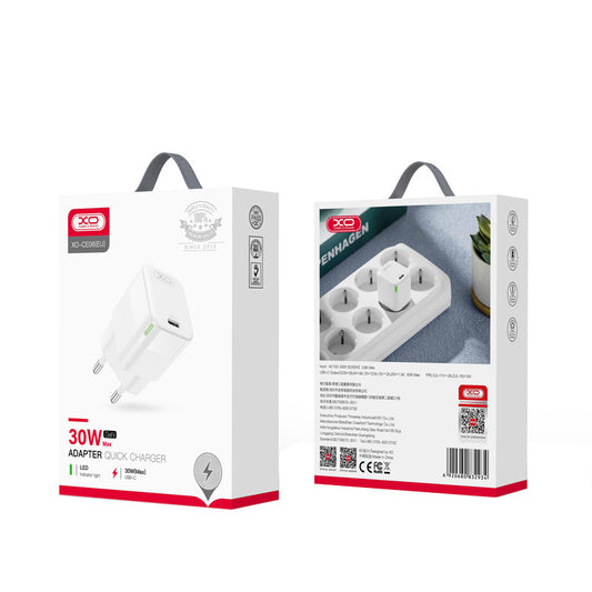 XO Design CE06 Verkkolaturi, 30W, 3A, 1 x USB-C, Valkoinen