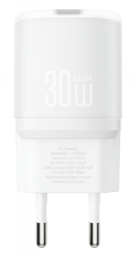 XO Design L150 Verkkolaturi, 30W, 3A, 1 x USB-C, Valkoinen