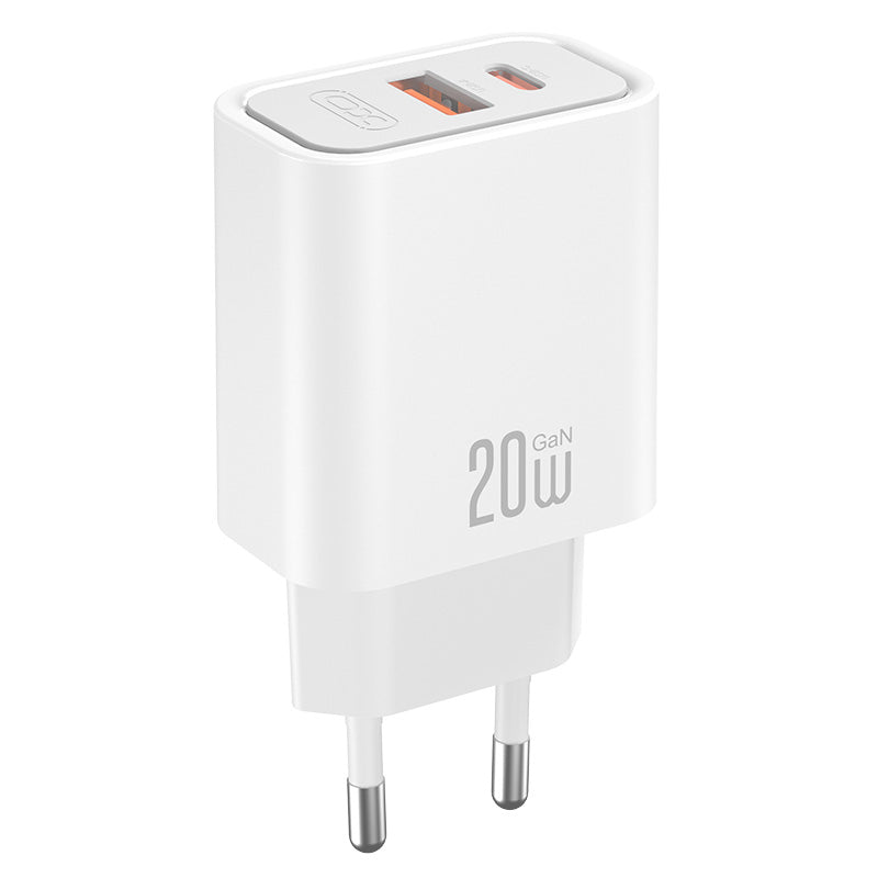 XO Design CE40 verkkolaturi, 20W, 3A, 1 x USB-A - 1 x USB-C, valkoinen