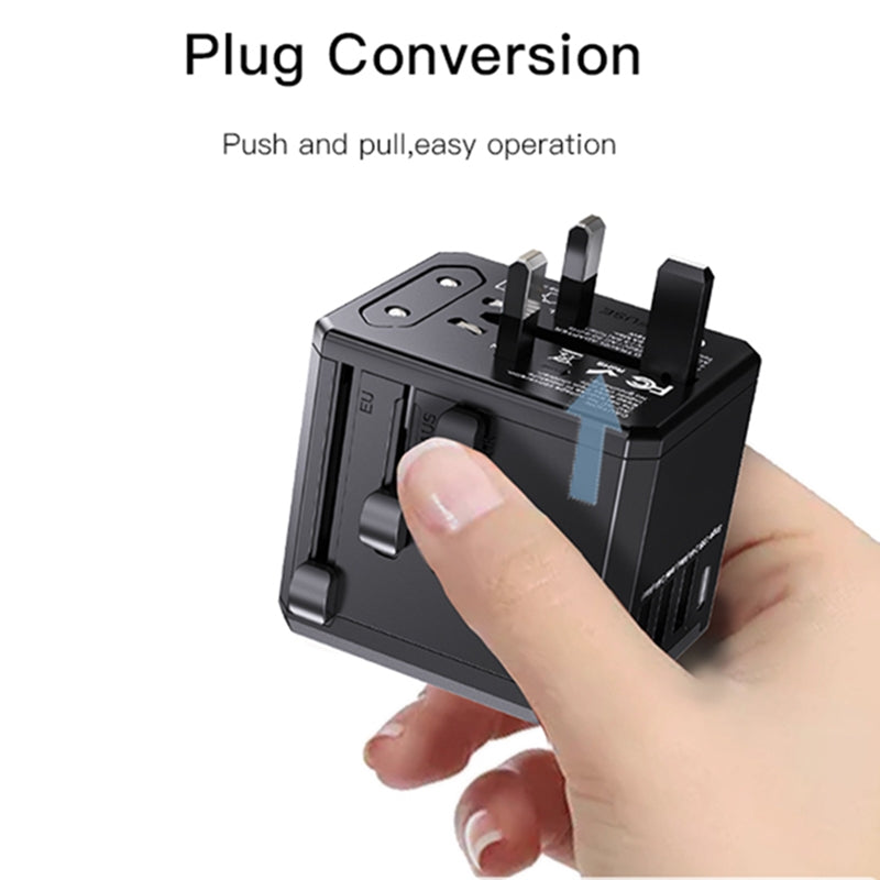 Yesido MC10 Travel -verkkolaturi, 12W, 2.4A, 1 x USB-C - 3 x USB-A, Musta