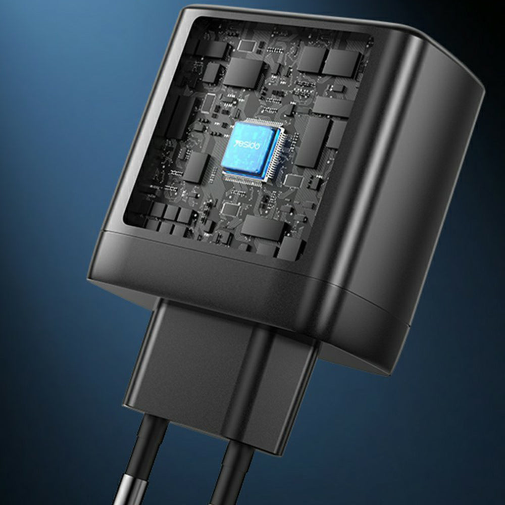 Yesido YC144 -verkkolaturi, 65W, 3.25A, 1 x USB-A - 2 x USB-C, Musta
